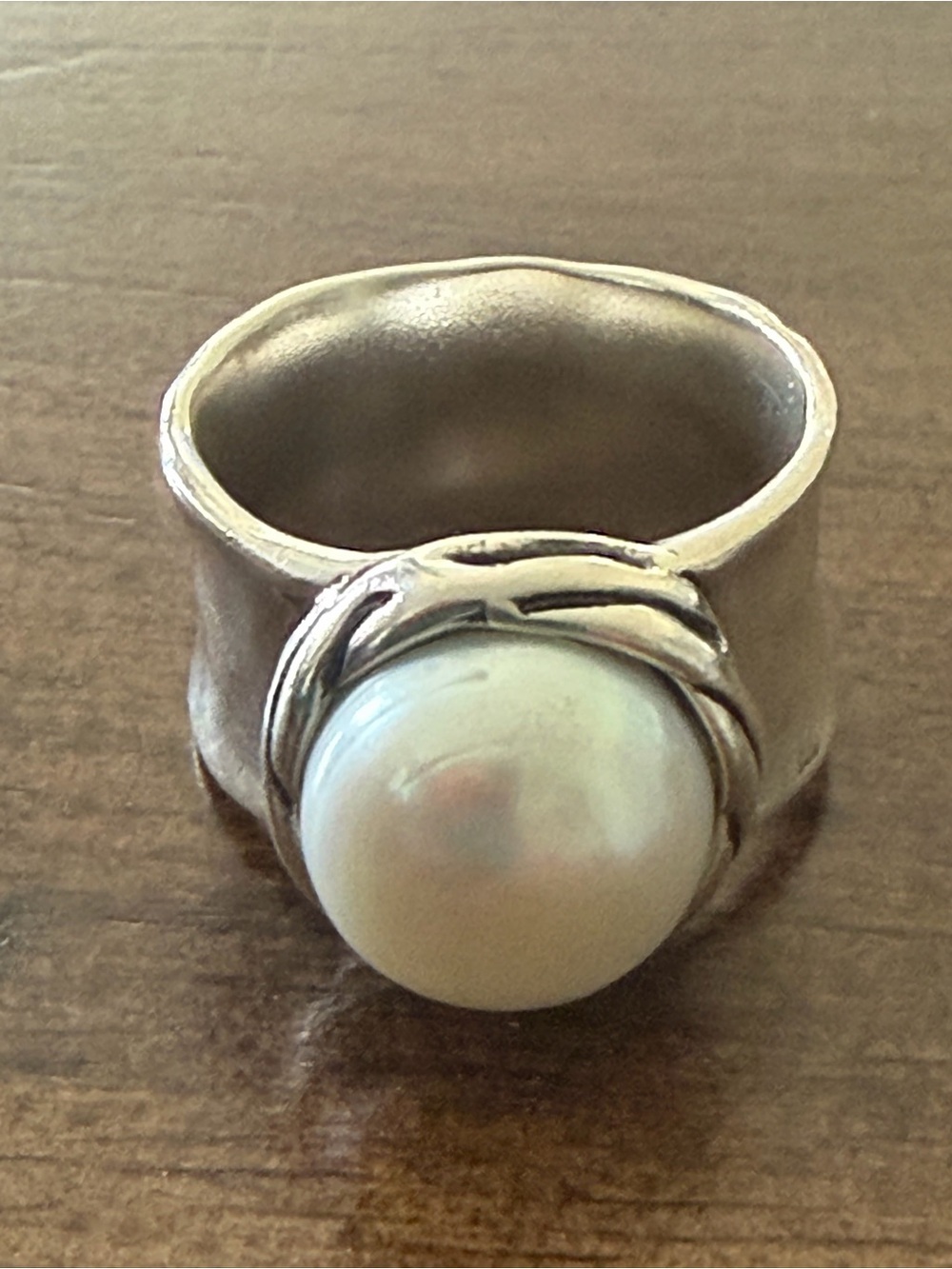 Grace & Heart G&H LUMA Ring SIZE 5 .925 SS Pearl WIDE Band Vintage R1543 NICE!!